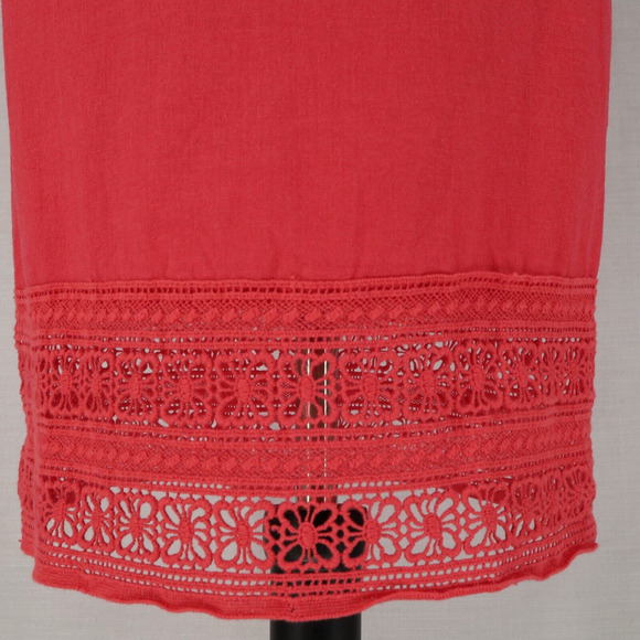 Sigrid Olsen Dress Womens XS Red Linen Blend Lace Hem Shift Pullover Beach - Picture 11 of 12